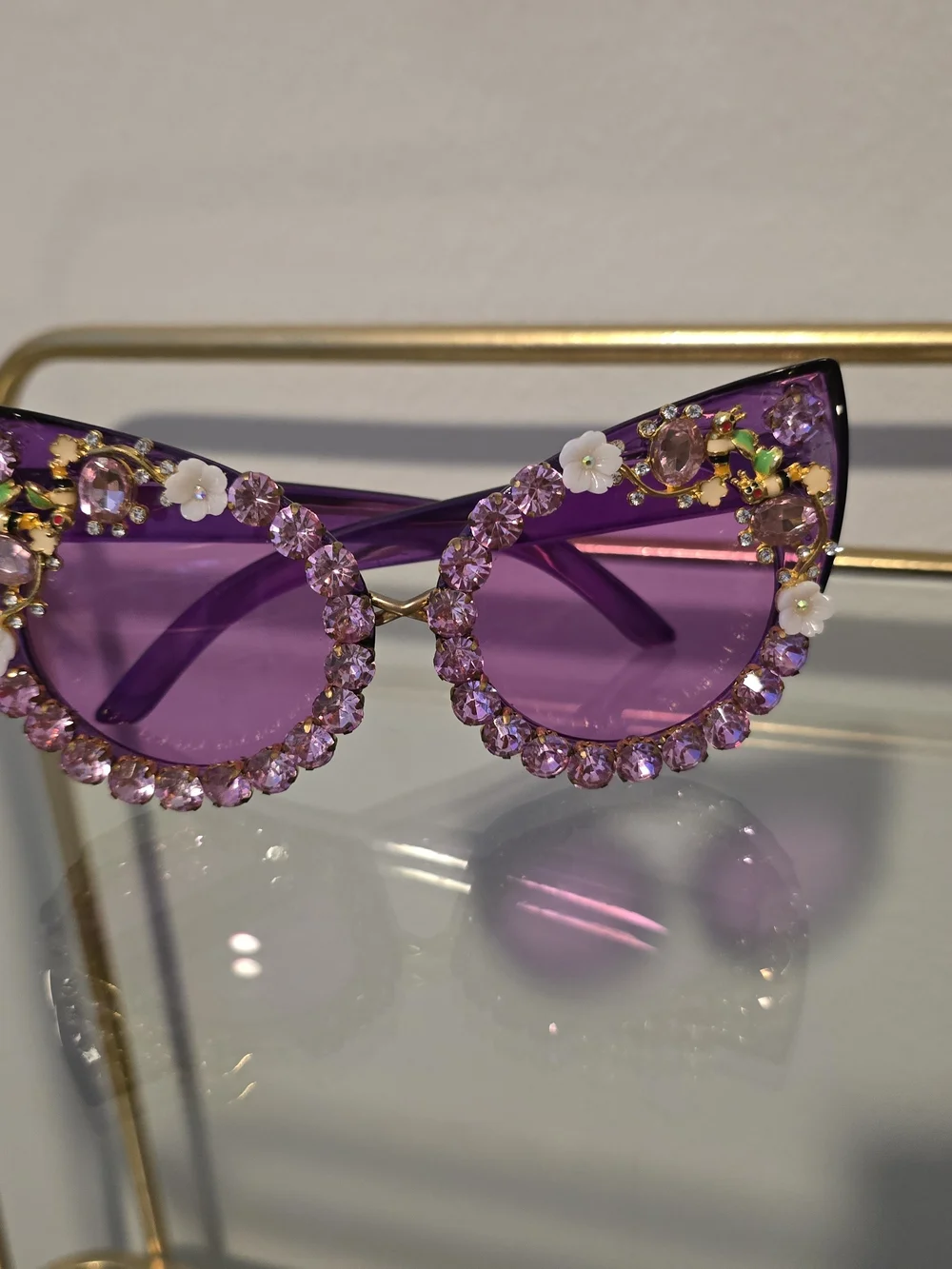 Embellished Purple Cat Eye Sunglasses with Rhinestones